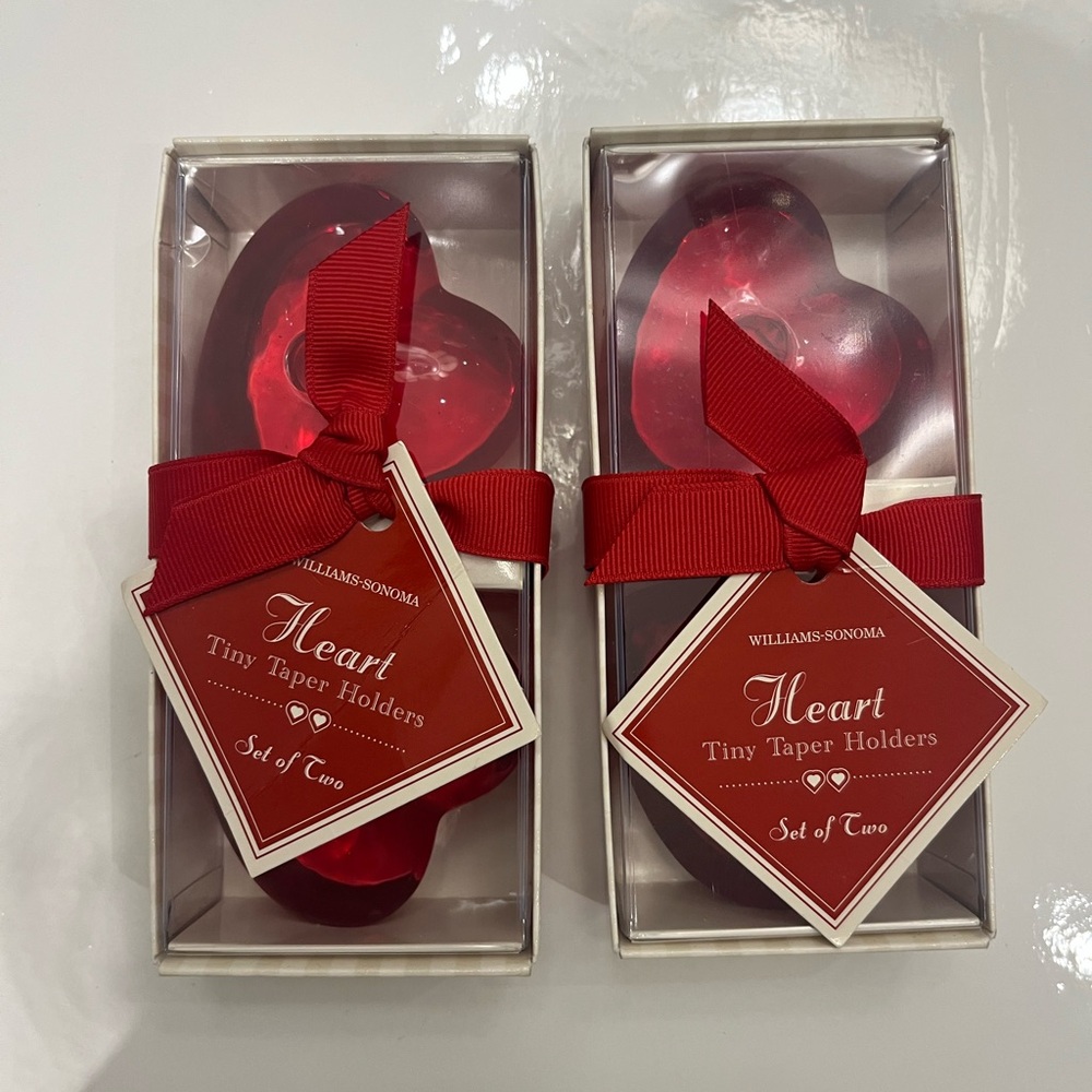 Williams Sonoma Red Heart Taper Holders (4) NIP.